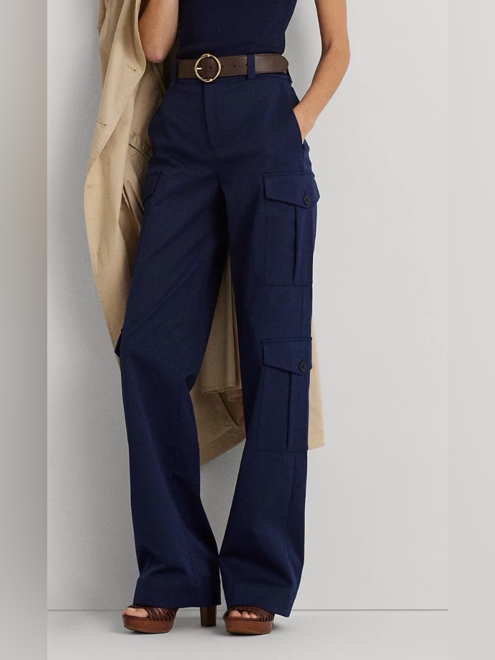 Lauren Ralph Lauren Navy Wide-Leg Cargo Trousers